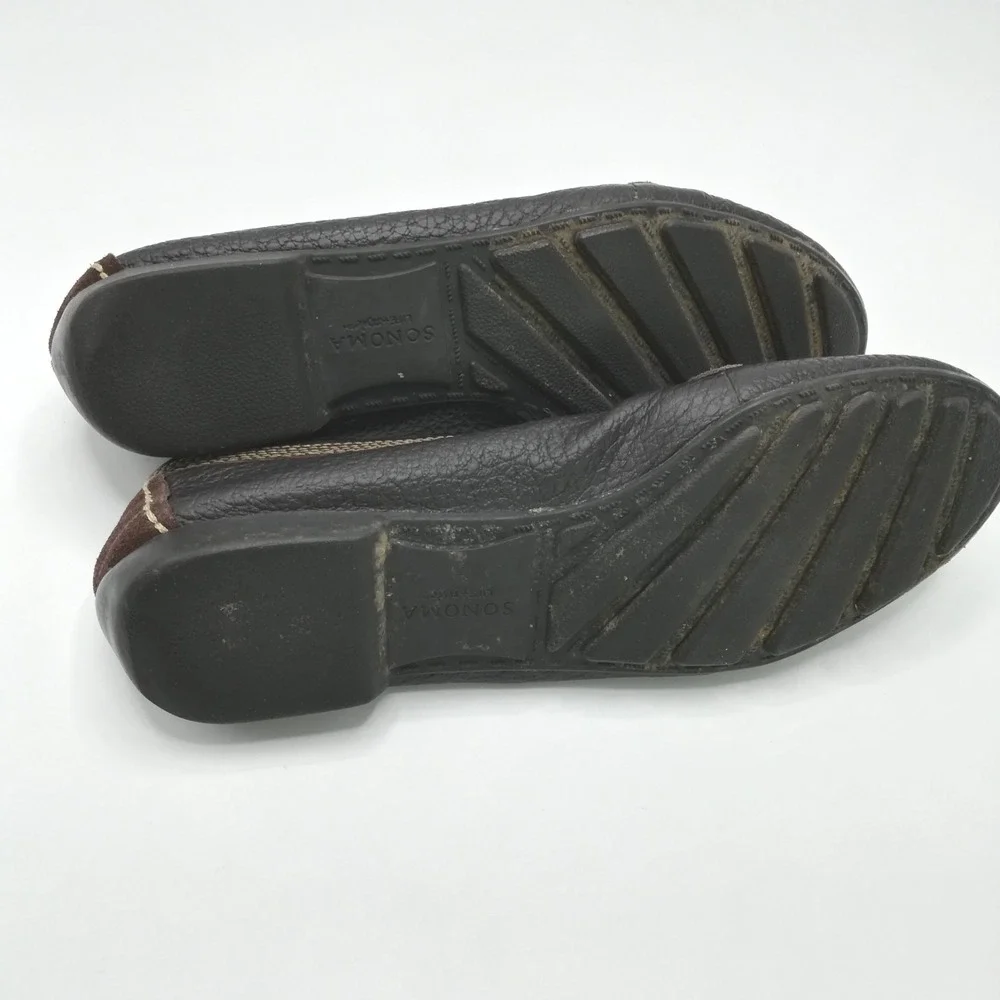 Sonoma Shoes Womens Loafers Melanie Dark Brown Pebbled Leather Gold Chain 7.5